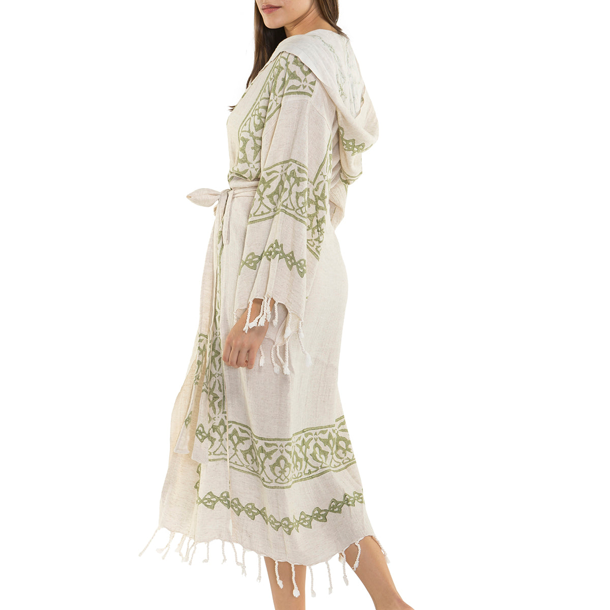 HAND PRINTED ROBE in GREEN color made of 100% Turkish cotton Turkish Towel by buldano in Turkey