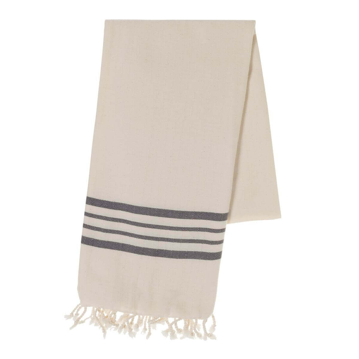 Farm House Turkish Towel Natural Base with Color Stripes in Natural - Black color made of 100% Turkish cotton by buldano in Turkey