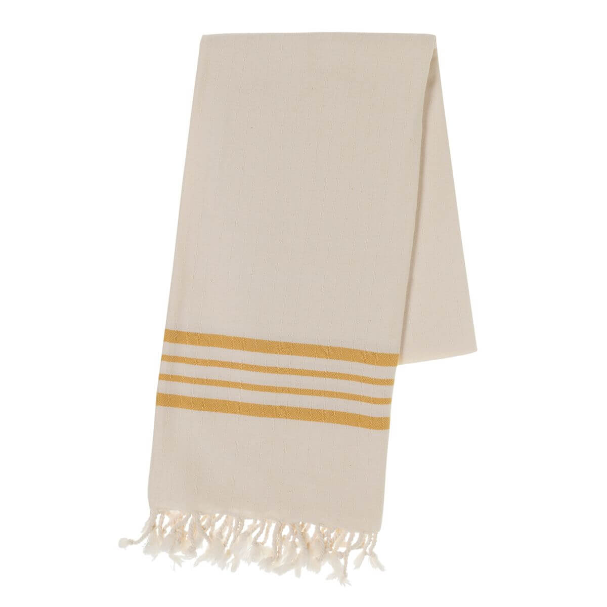 Farm House Turkish Towel Natural Base with Color Stripes in Natural - Yellow color made of 100% Turkish cotton by buldano in Turkey