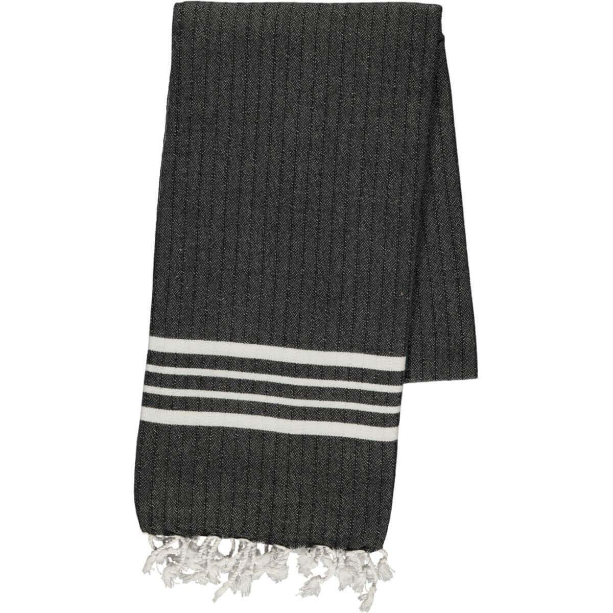 Farm House Turkish Towel with Fringes in Black color made of 100% Turkish cotton by buldano in Turkey