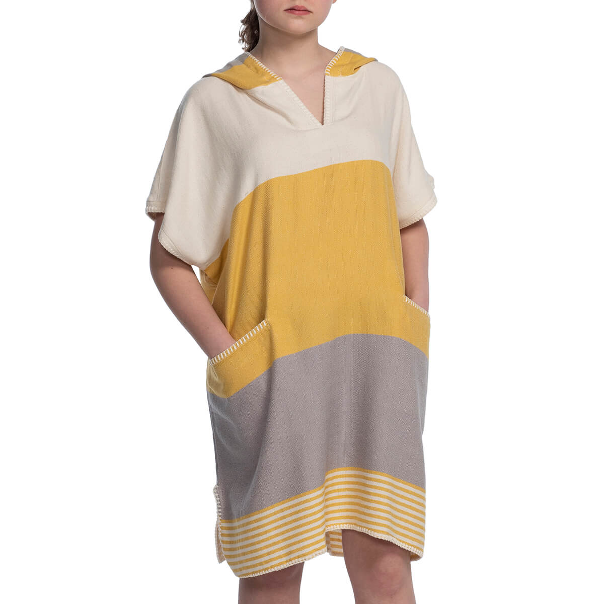Multi Color Cover Up, Poncho in Yellow Taupe color made of 100% Turkish cotton Poncho by buldano in Turkey