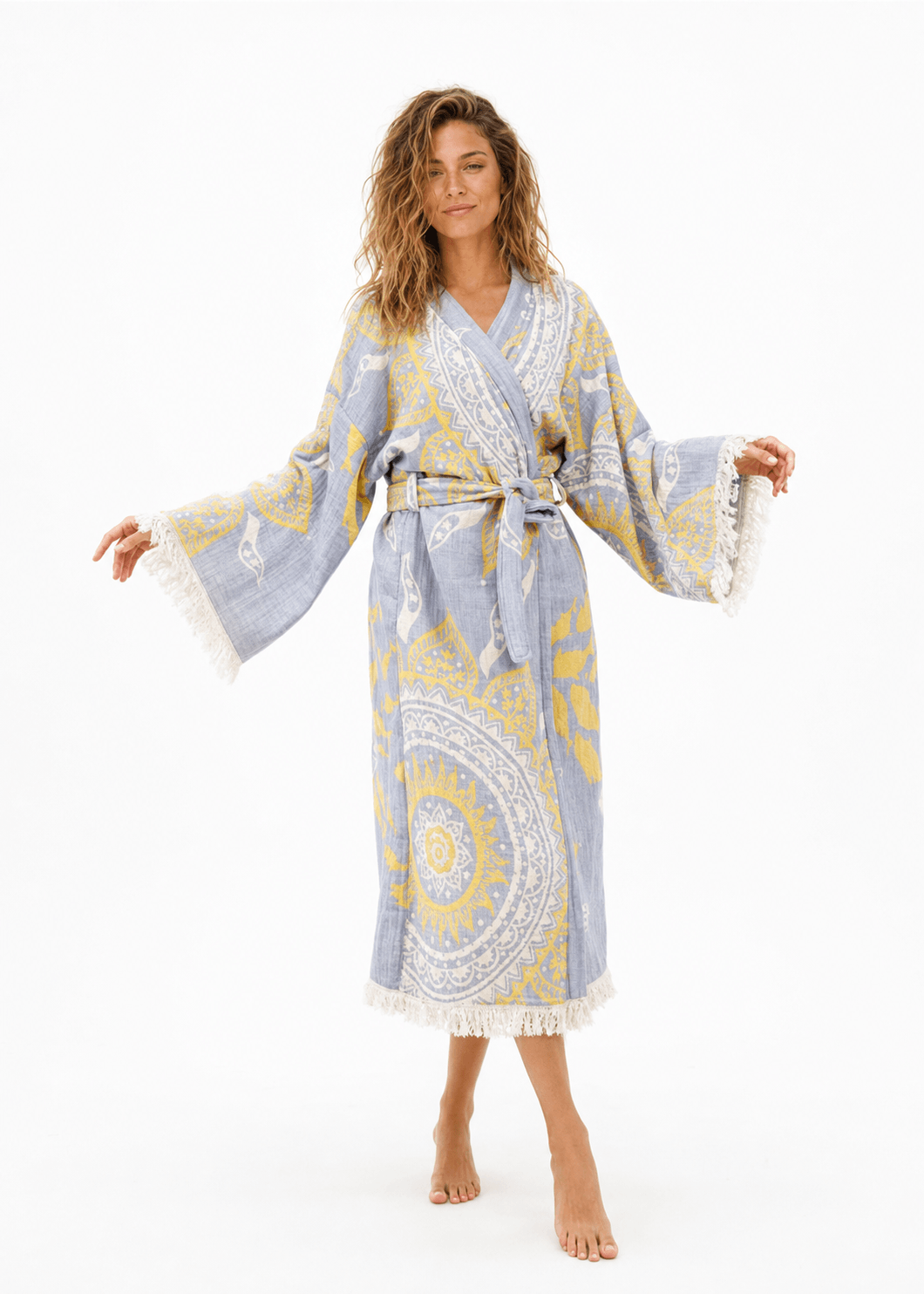 Boho Kimono in Air Blue color made of 100% Turkish cotton Kimono by buldano in Turkey