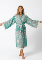 Boho Kimono in Green color made of 100% Turkish cotton Kimono by buldano in Turkey