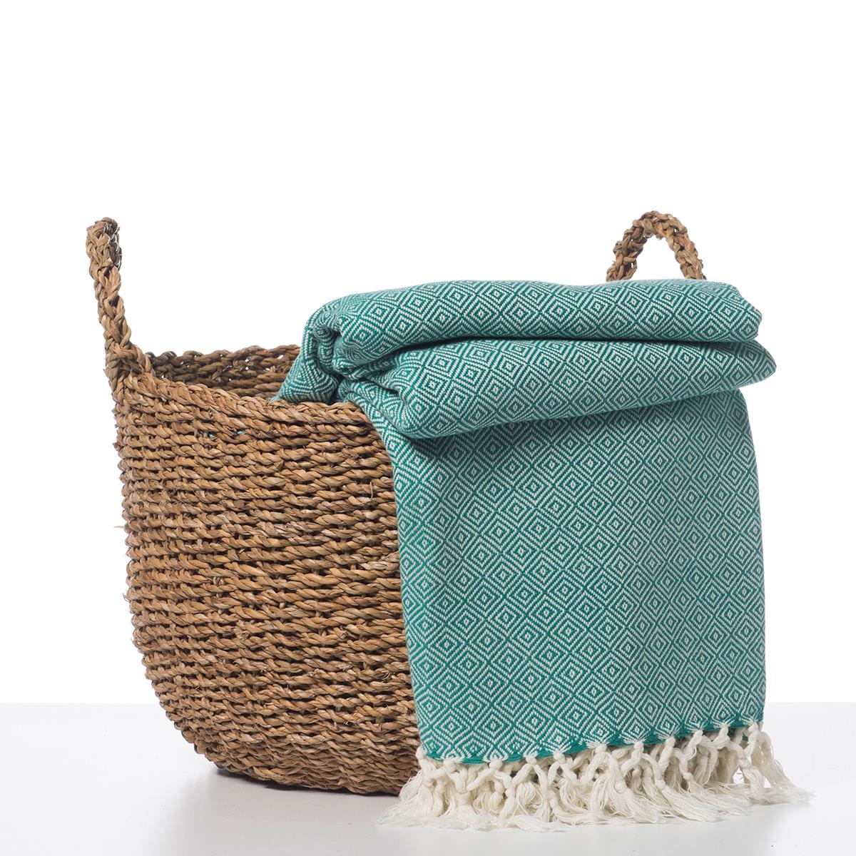 Diamond Weave Throw / Blanket in Fanfare Green color made of 100% Turkish cotton Throw by buldano in Turkey