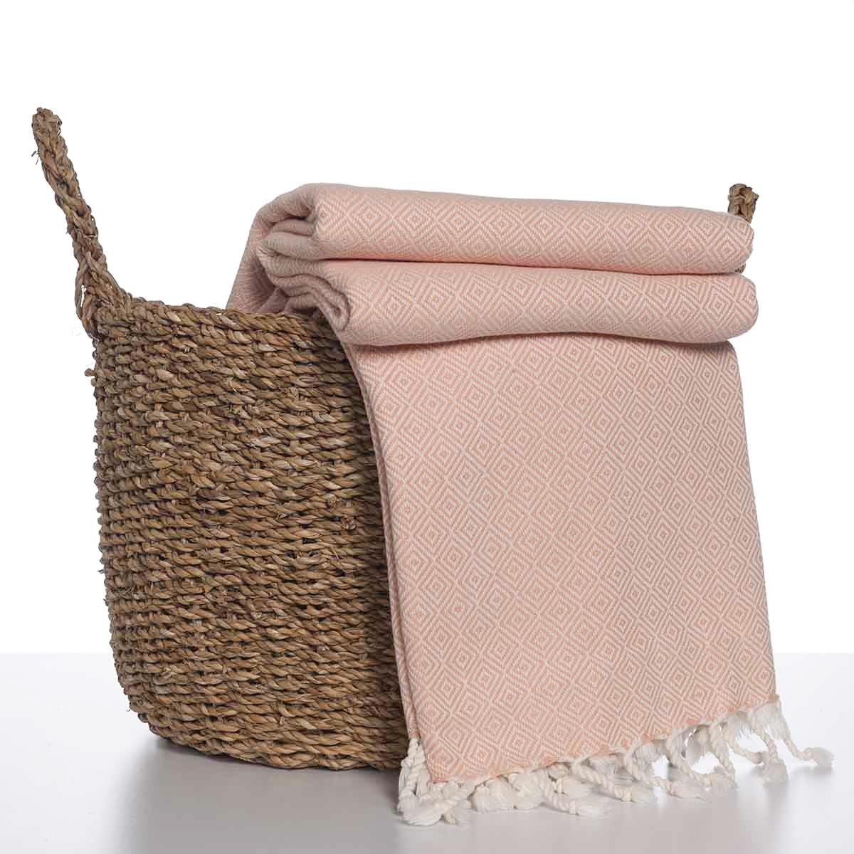 Diamond Weave Throw / Blanket in Melon color made of 100% Turkish cotton Throw by buldano in Turkey