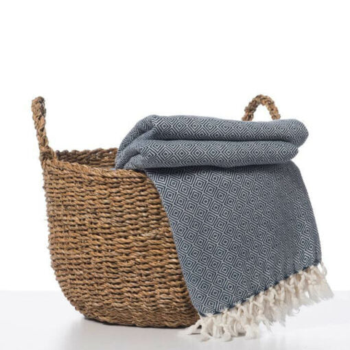 Diamond Weave Throw / Blanket in Navy color made of 100% Turkish cotton Throw by buldano in Turkey