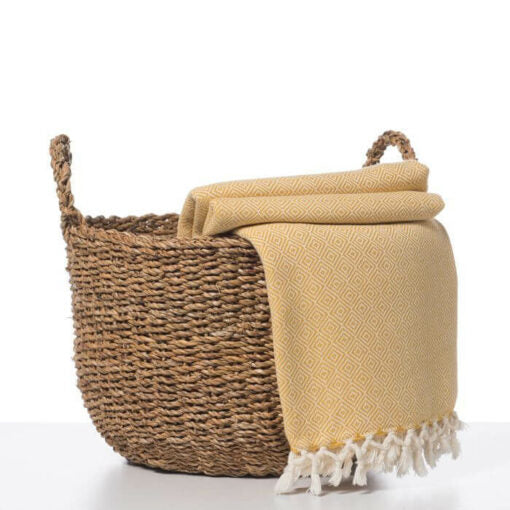 Diamond Weave Throw / Blanket in Yellow color made of 100% Turkish cotton Throw by buldano in Turkey