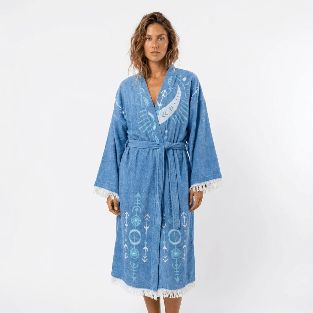 Eye and Moon Boho Kimono in color made of 100% Turkish cotton Kimono by buldano in Turkey