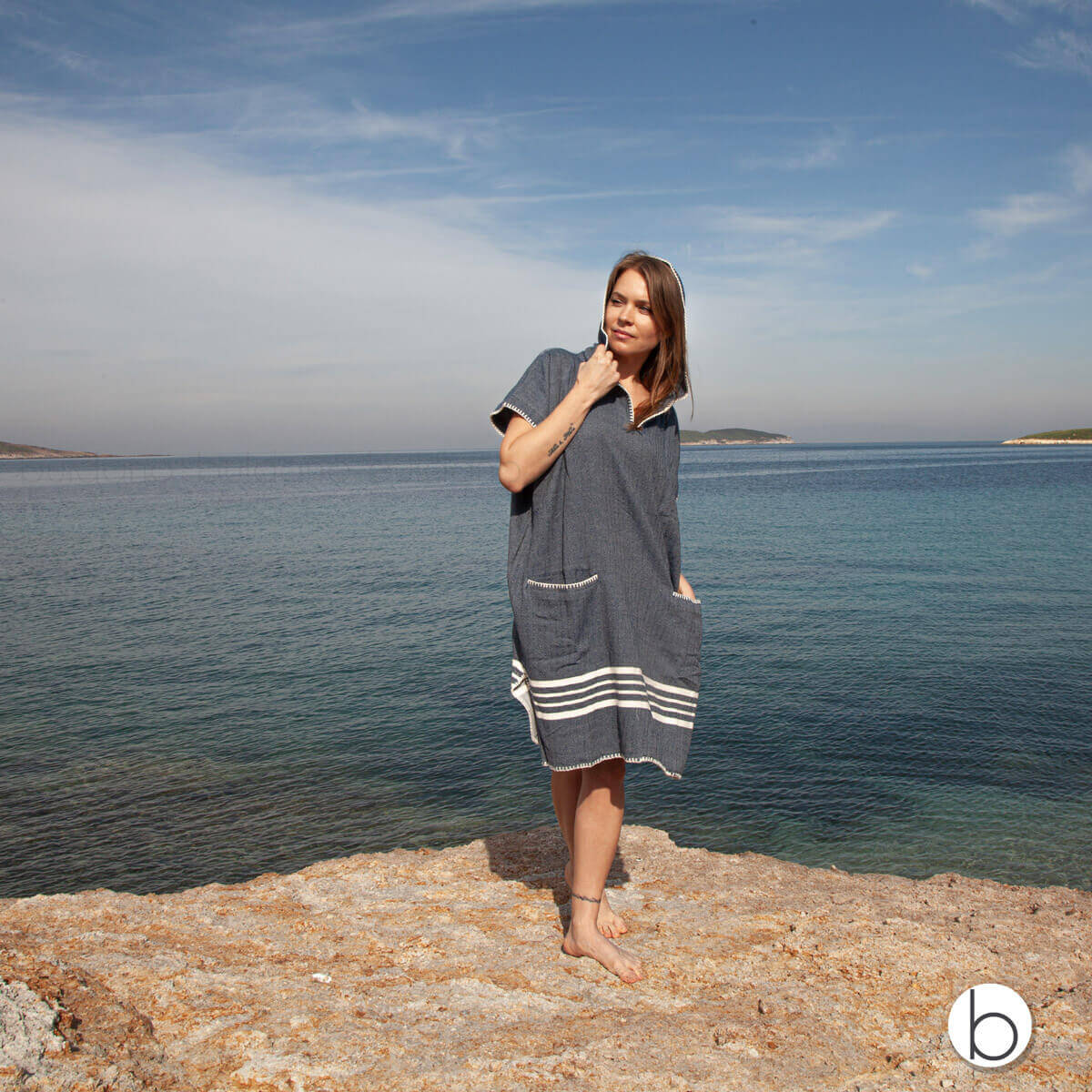 Beach Cover Up, Poncho with Hood in color made of 100% Turkish cotton Poncho by buldano in Turkey