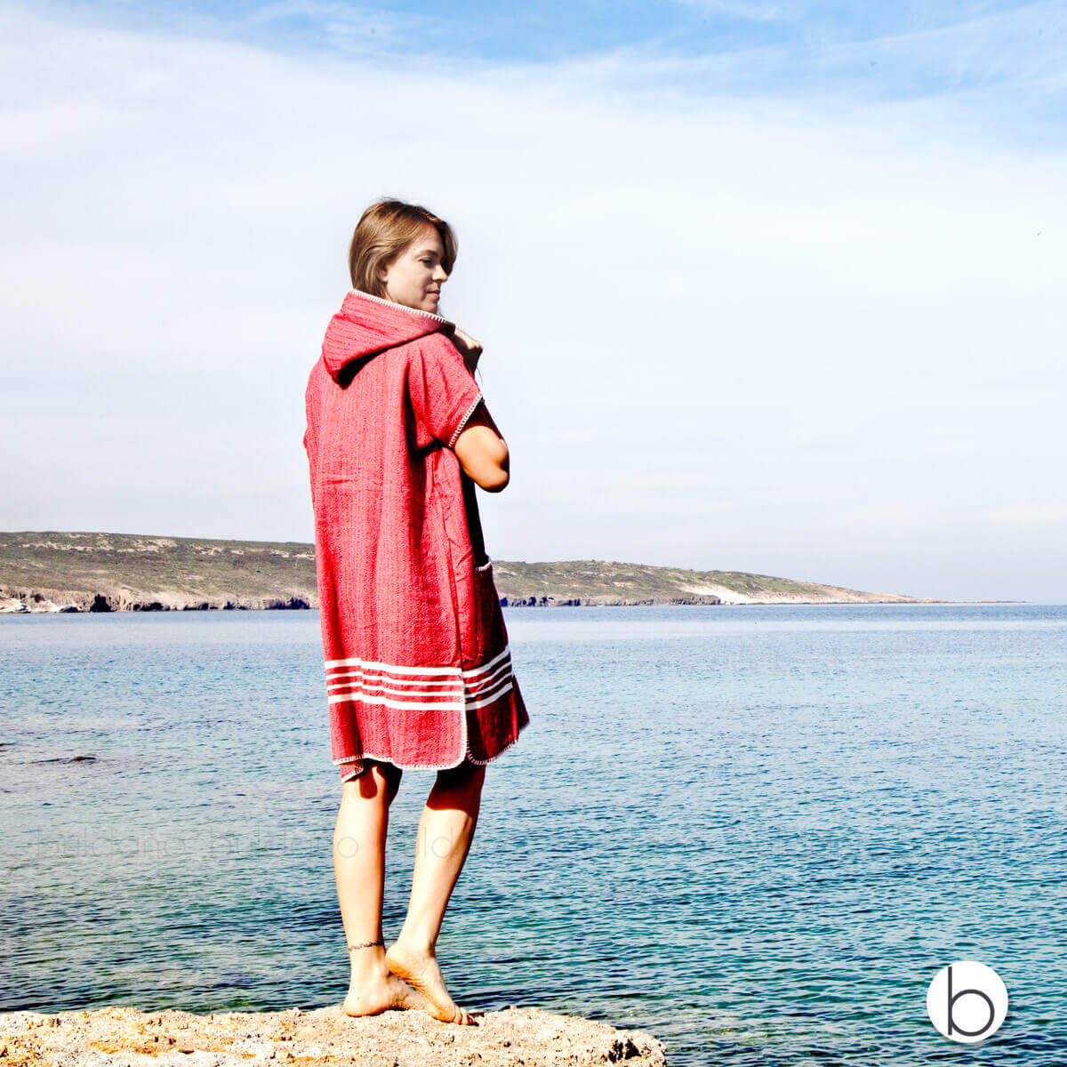 Beach Cover Up, Poncho with Hood in color made of 100% Turkish cotton Poncho by buldano in Turkey