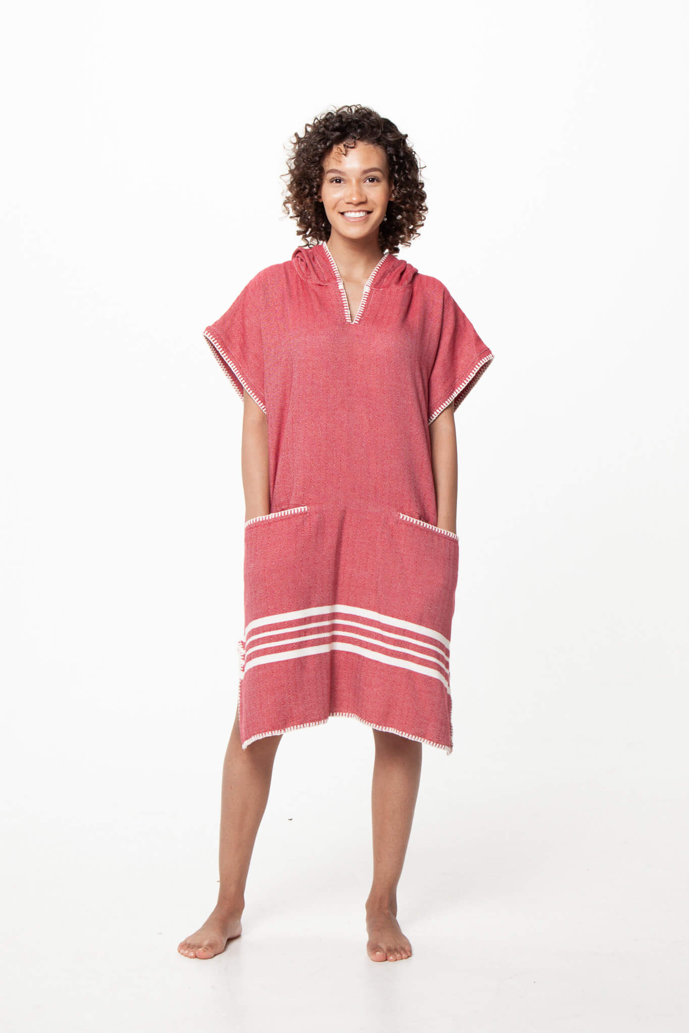 Beach Cover Up, Poncho with Hood in Burgundy color made of 100% Turkish cotton Poncho by buldano in Turkey