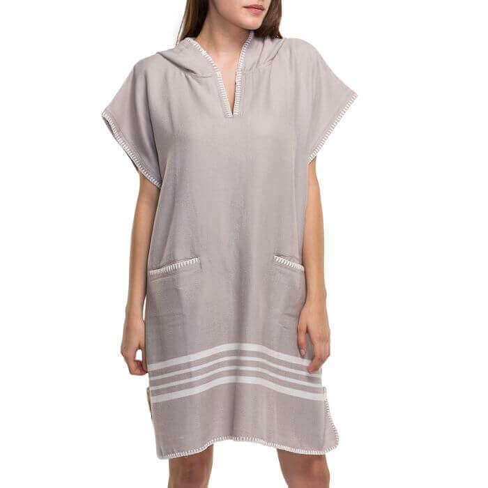 Beach Cover Up, Poncho with Hood in Light Grey color made of 100% Turkish cotton Poncho by buldano in Turkey