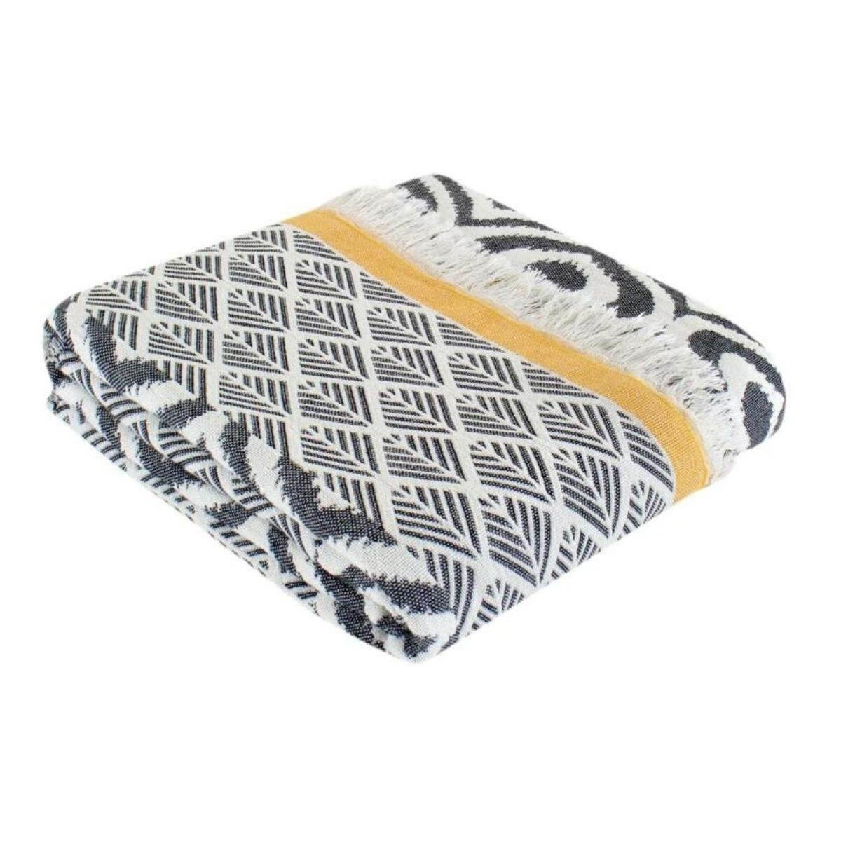 Jacquard Weave Super Soft Blanket in Black color made of 100% Turkish cotton Throw by buldano in Turkey