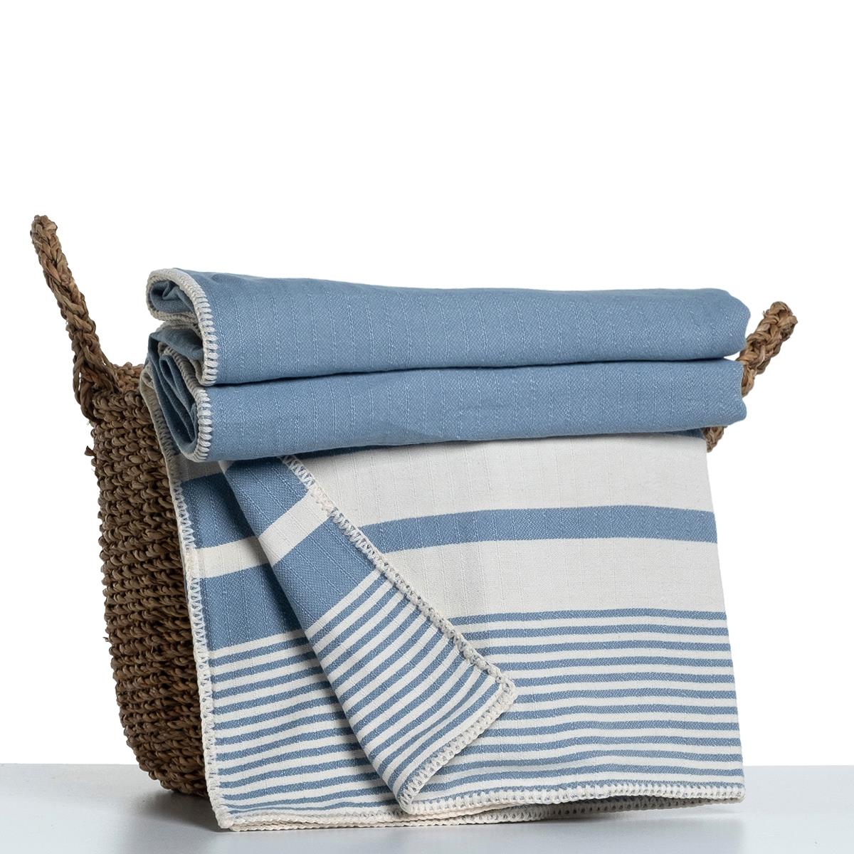 Double Sided Custom Stitched Throw in Air Blue color made of 100% Turkish cotton Throw by buldano in Turkey