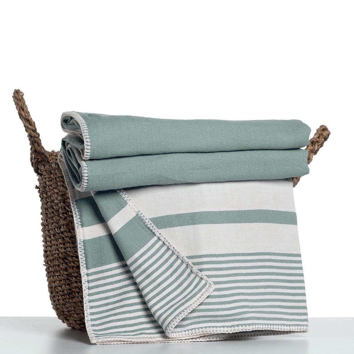 Double Sided Custom Stitched Throw in Almond Green color made of 100% Turkish cotton Throw by buldano in Turkey