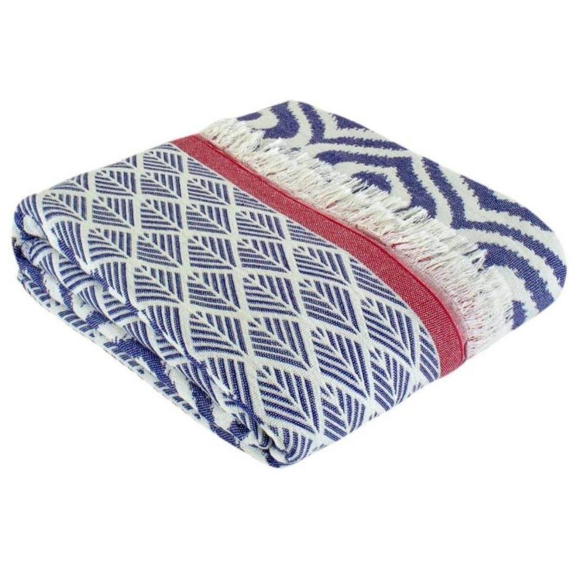 Jacquard Weave Super Soft Blanket in Navy color made of 100% Turkish cotton Throw by buldano in Turkey