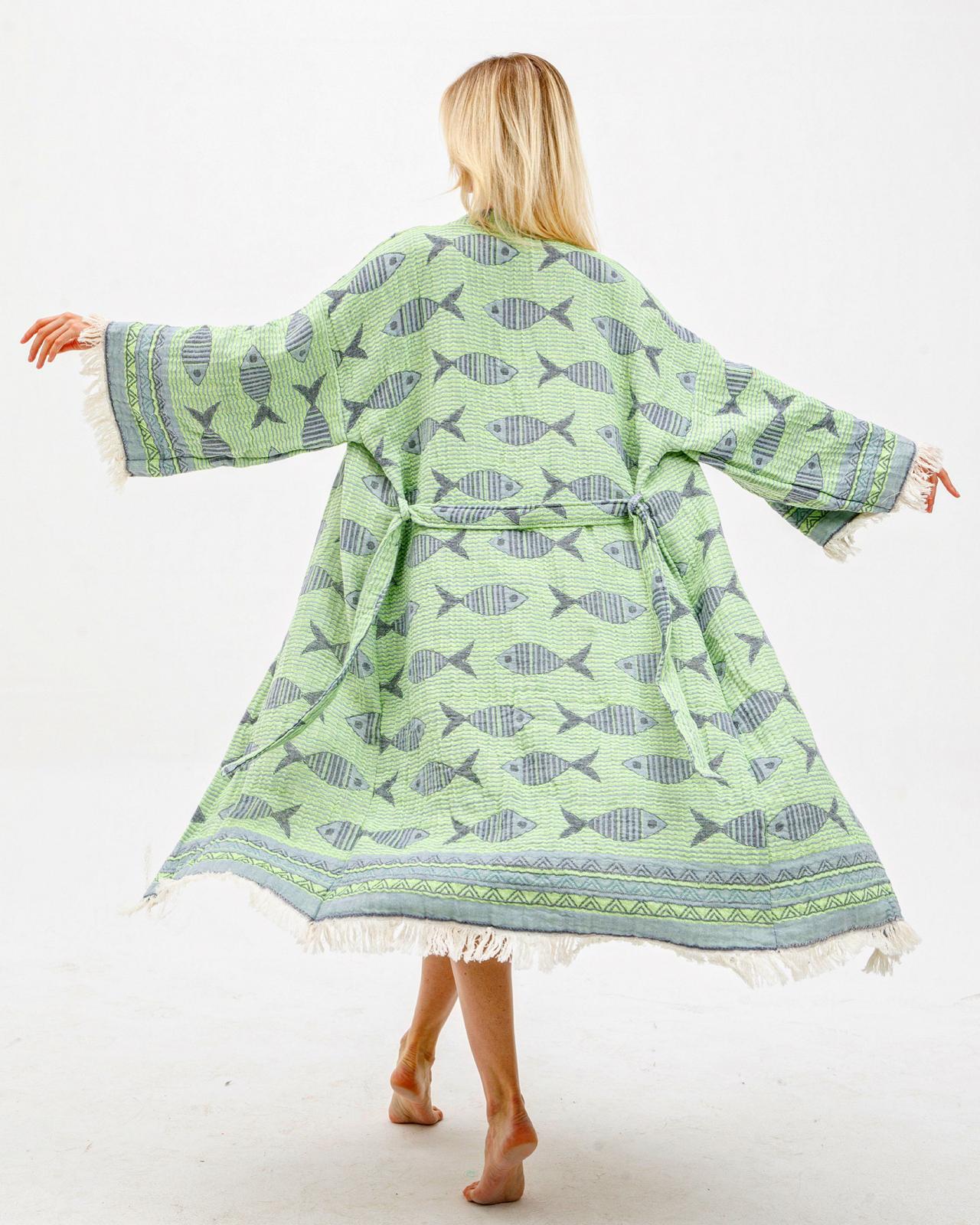 Fish Kimono in Lime Green color made of 100% Turkish cotton Kimono by buldano in Turkey