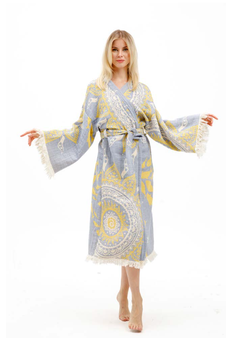 Boho Kimono in Air Blue color made of 100% Turkish cotton Kimono by buldano in Turkey