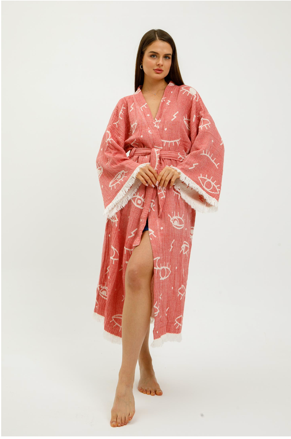 Eyes Kimono in Brick color made of 100% Turkish cotton Kimono by buldano in Turkey