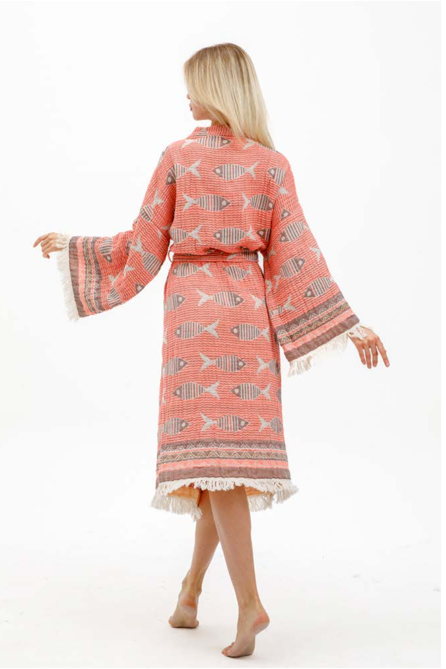 Fish Kimono in Coral color made of 100% Turkish cotton Kimono by buldano in Turkey