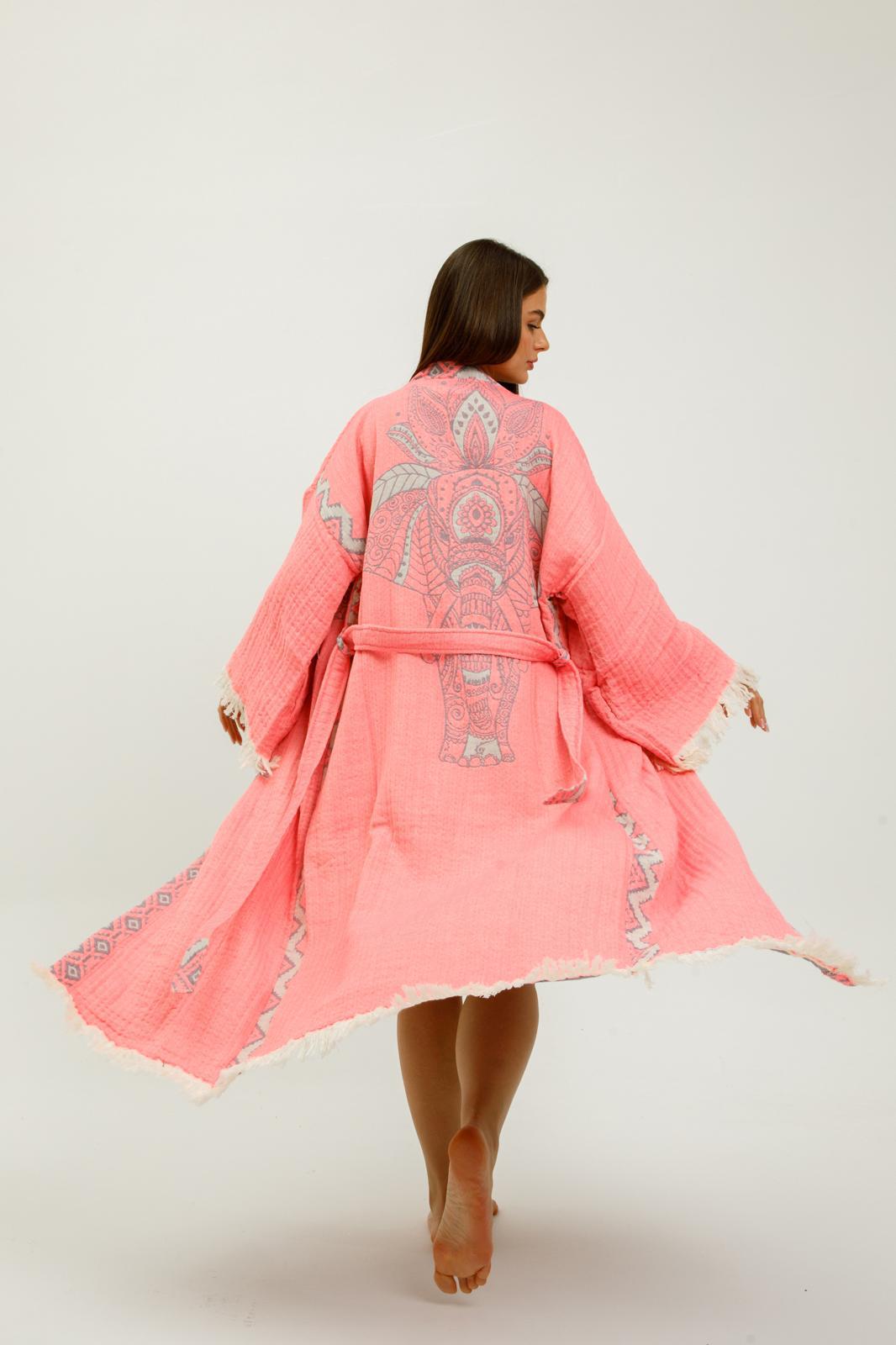 Jungle Kimono Elephant in Pink color made of 100% Turkish cotton Kimono by buldano in Turkey
