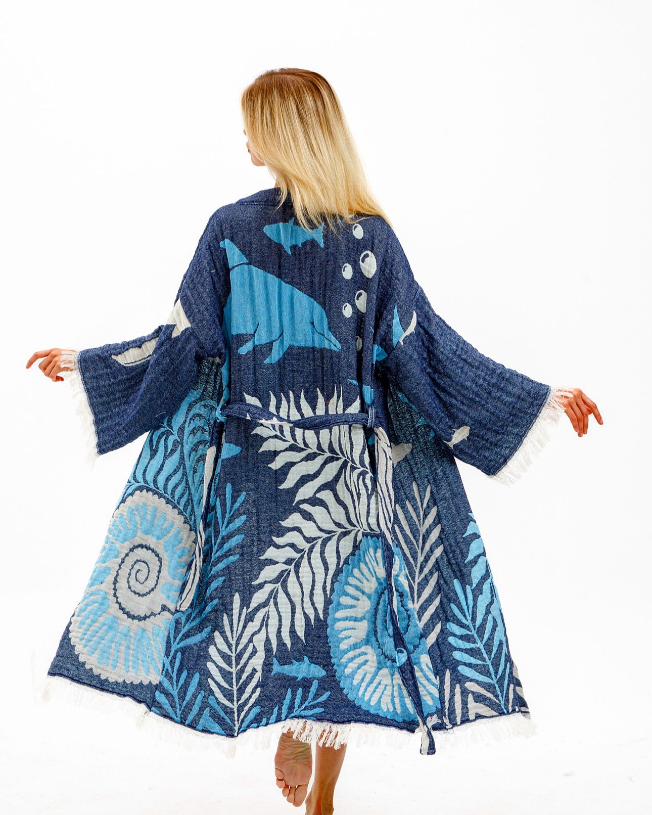 Ocean Kimono in Navy color made of 100% Turkish cotton Kimono by buldano in Turkey