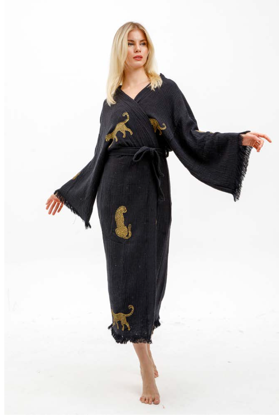 Tiger Hand Printed Kimono in color made of 100% Turkish cotton Kimono by buldano in Turkey