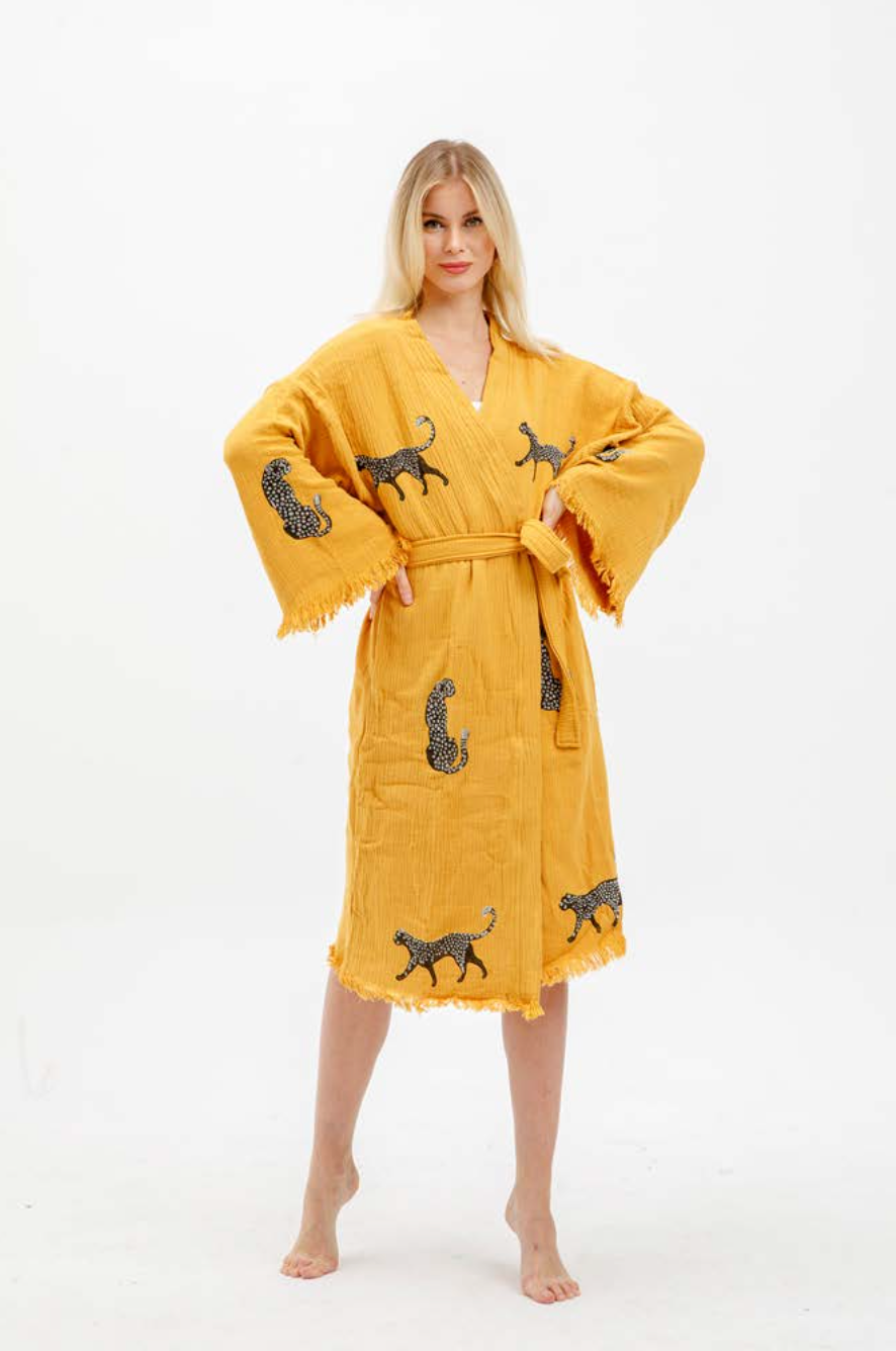 Tiger Hand Printed Kimono in color made of 100% Turkish cotton Kimono by buldano in Turkey