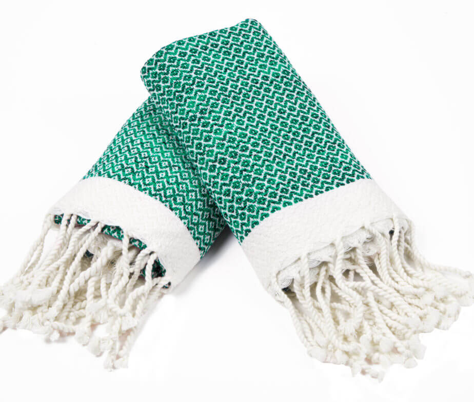 DIAMOND MINI TOWEL ( SET OF 2 ) in Green color made of 100% Turkish cotton Turkish Towel by buldano in Turkey