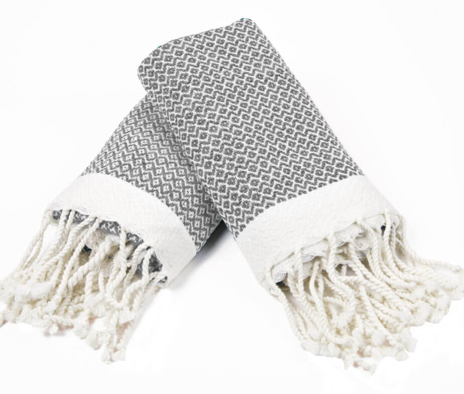 DIAMOND MINI TOWEL ( SET OF 2 ) in Grey color made of 100% Turkish cotton Turkish Towel by buldano in Turkey