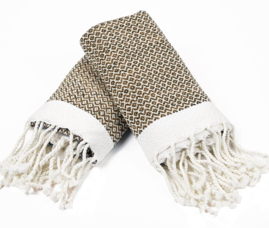 DIAMOND MINI TOWEL ( SET OF 2 ) in Latte color made of 100% Turkish cotton Turkish Towel by buldano in Turkey