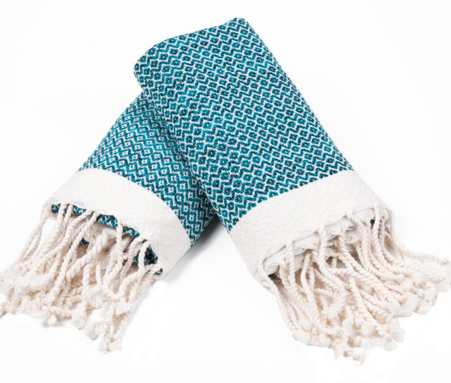 DIAMOND MINI TOWEL ( SET OF 2 ) in Teal color made of 100% Turkish cotton Turkish Towel by buldano in Turkey