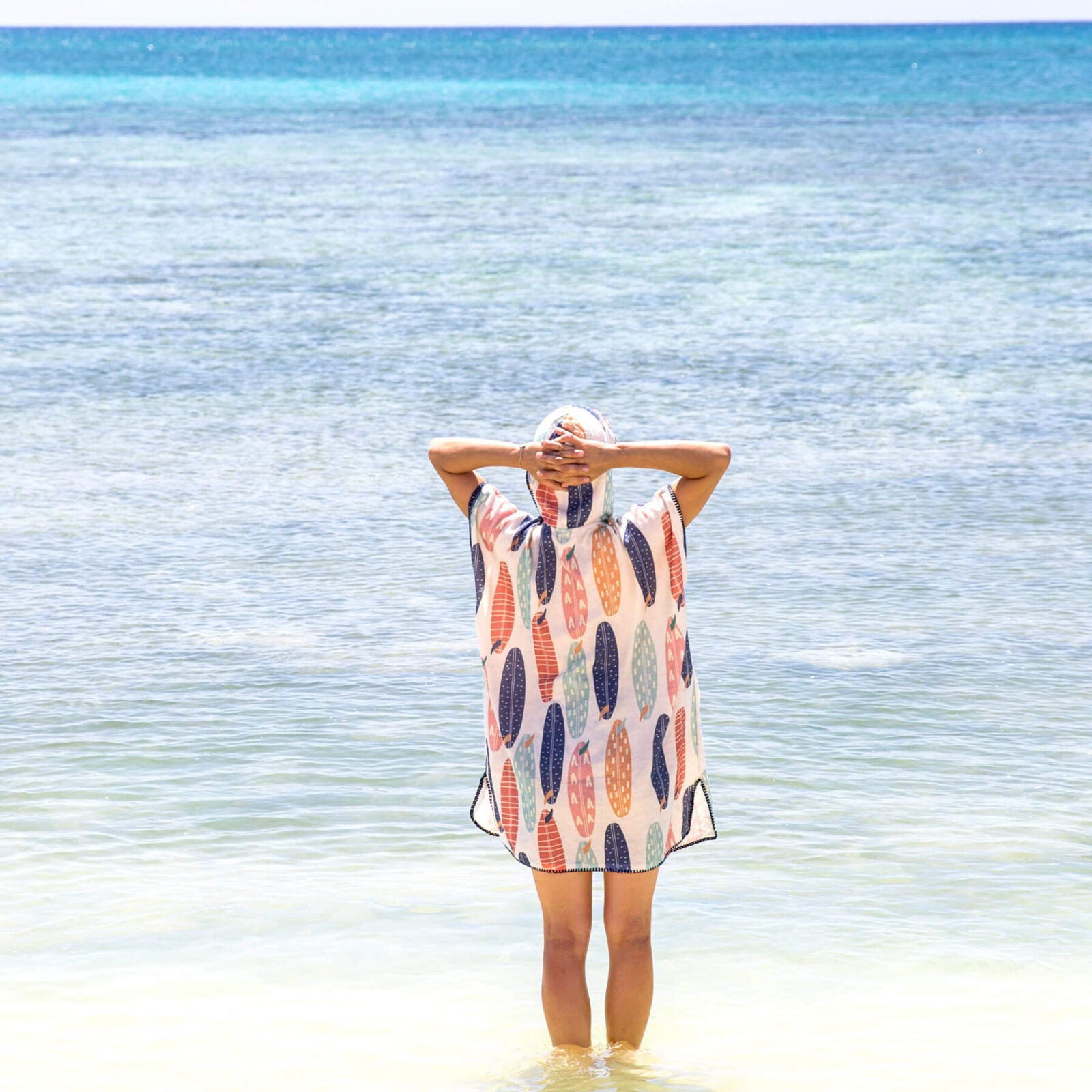 Surf Print Poncho Beach Cover Up in color made of 100% Turkish cotton Poncho by buldano in Turkey