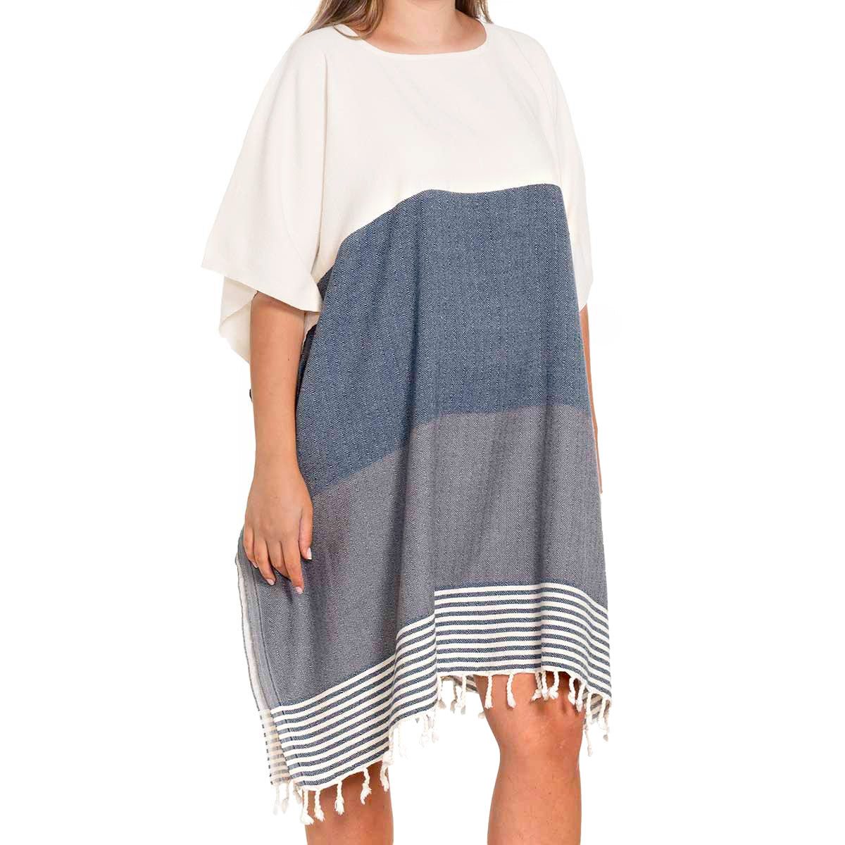 Multi Color Tunic Beach Cover Up in Navy Dark Grey color made of 100% Turkish cotton Tunic by buldano in Turkey