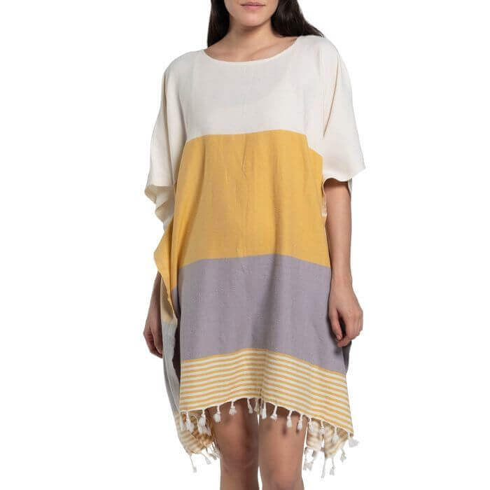 Multi Color Tunic Beach Cover Up in Yellow Taupe color made of 100% Turkish cotton Tunic by buldano in Turkey
