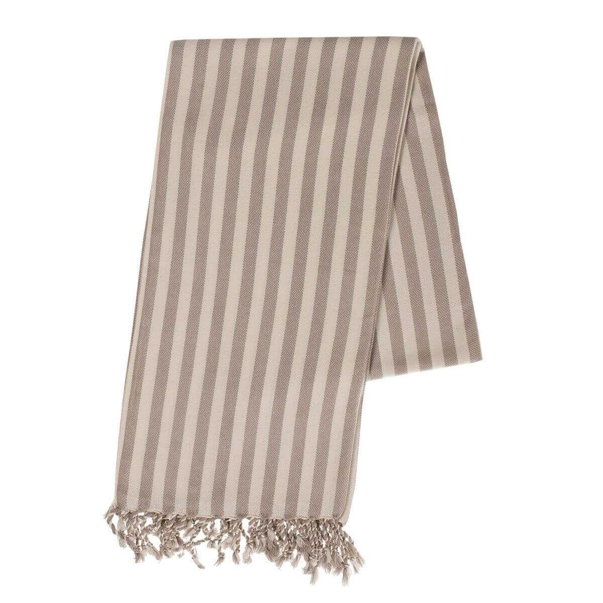 Vertical Striped Turkish Towel With Fringe in Taupe color made of 100% Turkish cotton Turkish Towel by buldano in Turkey