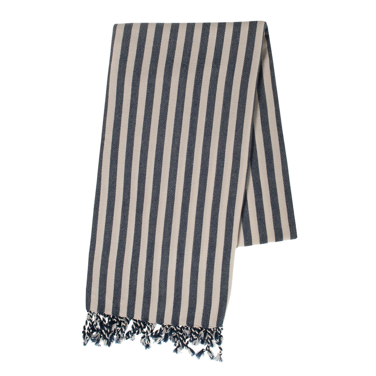 Vertical Striped Turkish Towel With Fringe in Navy color made of 100% Turkish cotton Turkish Towel by buldano in Turkey