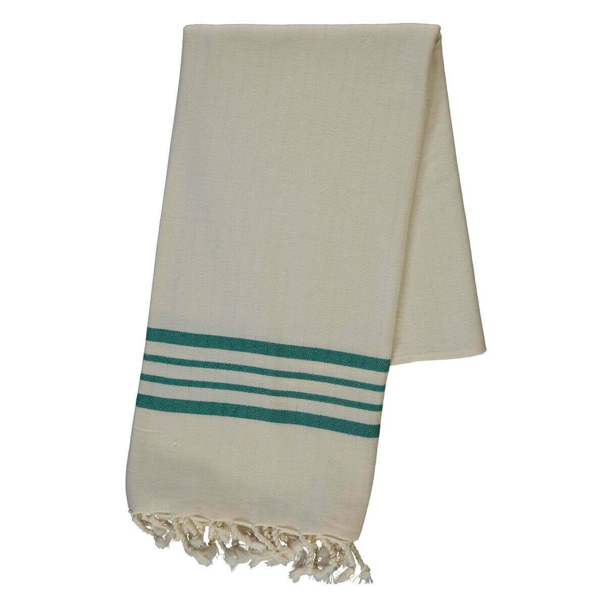 Farm House Turkish Towel Natural Base with Color Stripes in Natural - F. Green color made of 100% Turkish cotton by buldano in Turkey