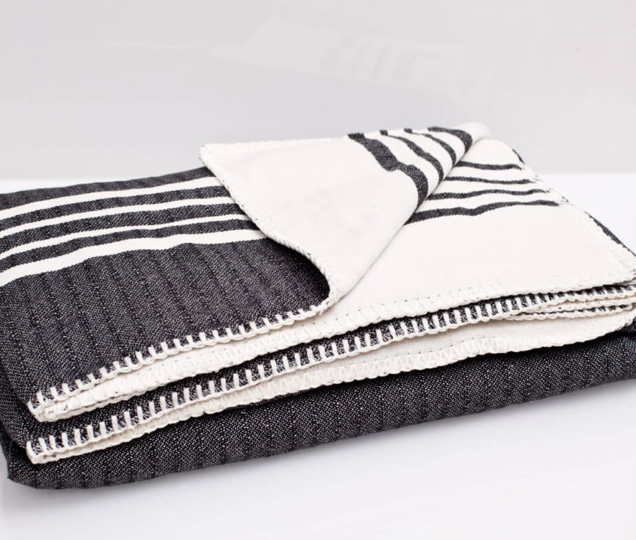 FARMHOUSE DOUBLE SIDED THROW in Black color made of 100% Turkish cotton Throw by buldano in Turkey