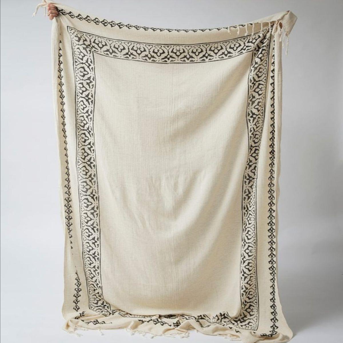 Hand Printed Linen Cotton Blend Throw in color made of 100% Turkish cotton Throw by buldano in Turkey