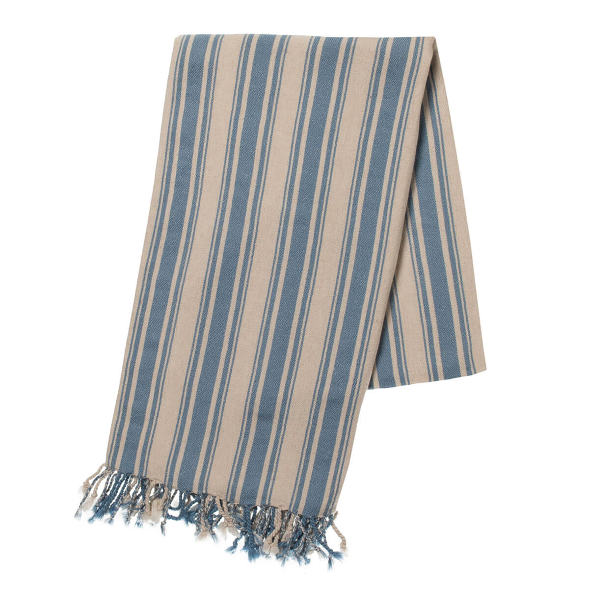 Cotton Linen Blend Vertical Striped Turkish Towel in Air Blue color made of 100% Turkish cotton by buldano in Turkey