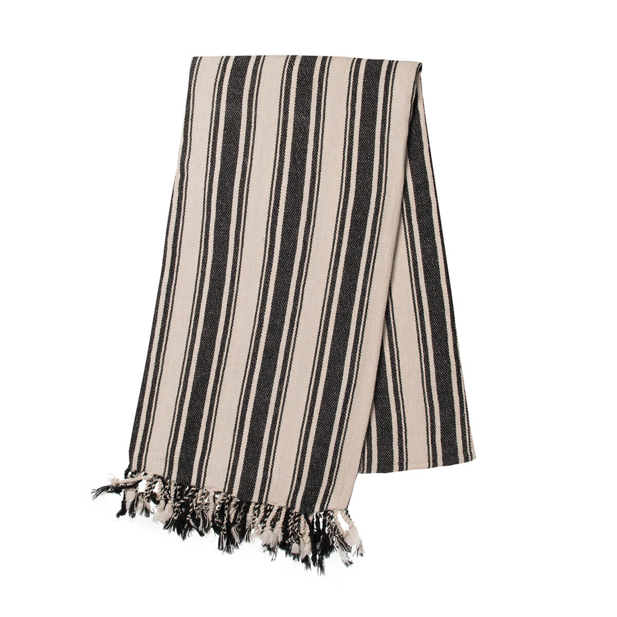 Cotton Linen Blend Vertical Striped Turkish Towel in Black color made of 100% Turkish cotton by buldano in Turkey
