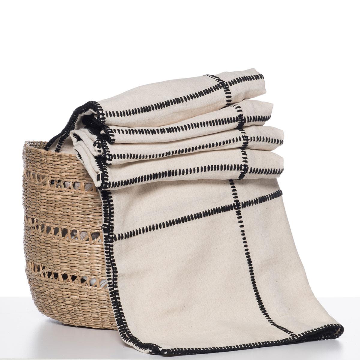 PATCHWORK COTTON / LINEN THROW in Black color made of 100% Turkish cotton Throw by buldano in Turkey