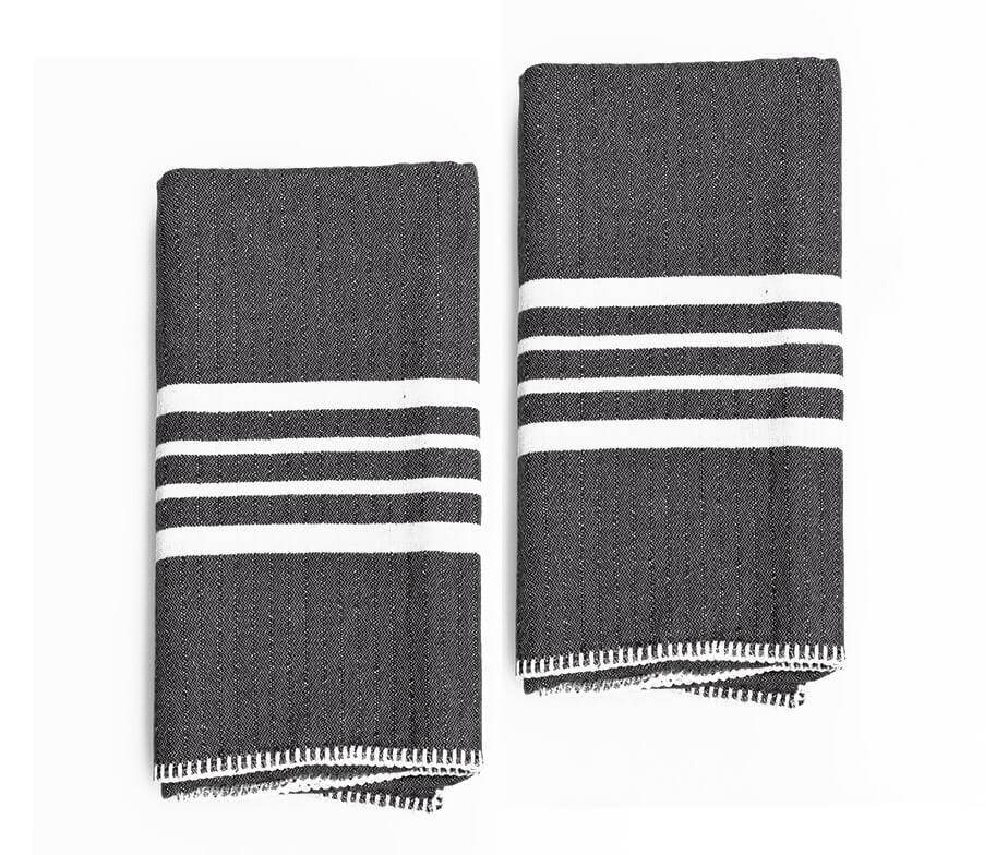 FARMHOUSE HAND TOWEL , WITHOUT FRINGES ( SET OF 2 ) in Black color made of 100% Turkish cotton Turkish Towel by buldano in Turkey
