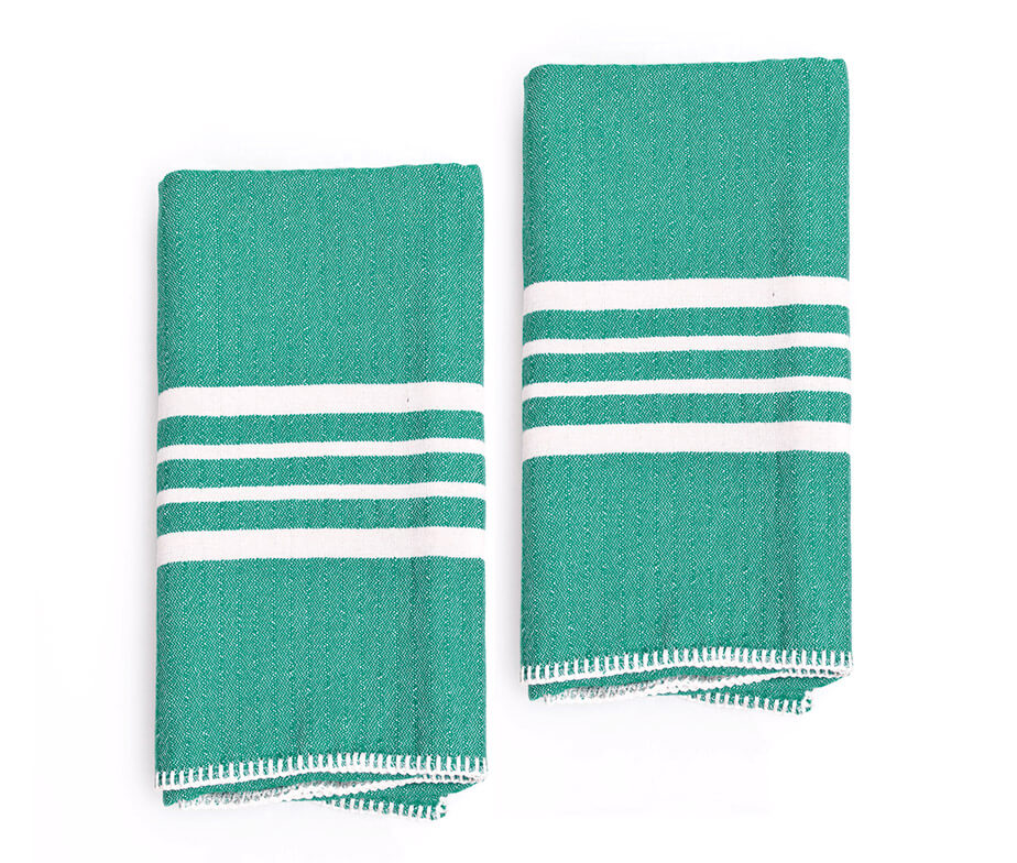 FARMHOUSE HAND TOWEL , WITHOUT FRINGES ( SET OF 2 ) in Fanfare Green color made of 100% Turkish cotton Turkish Towel by buldano in Turkey