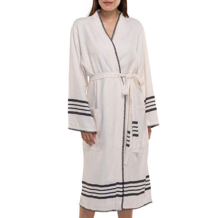 Peshtemal bath and beach robe hand-loomed Turkish towel robe without fringe ultra soft thin and light lounging robe cotton white robe